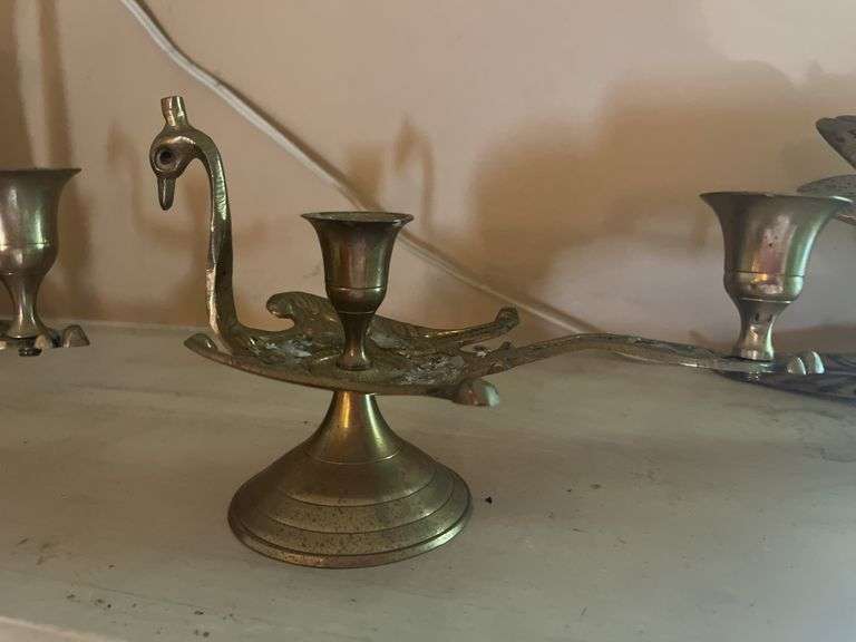 Swan Brass Candle Holders