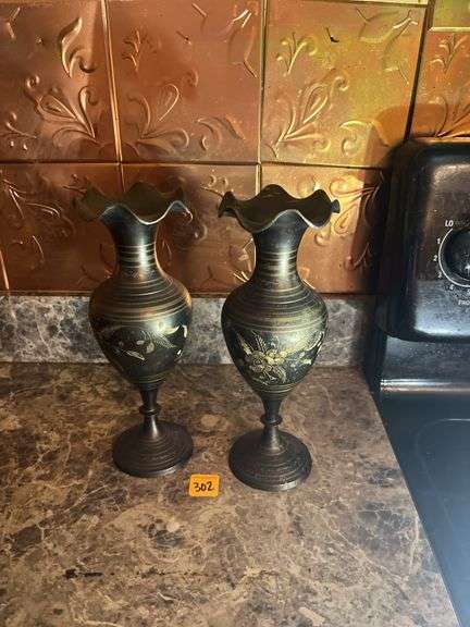 Pair of brass vases