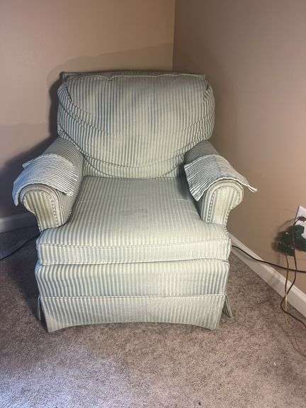 Green Striped Chair and Ottoman