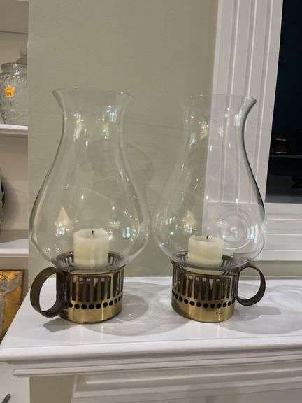 Pair of Brass Hurricane Lamps