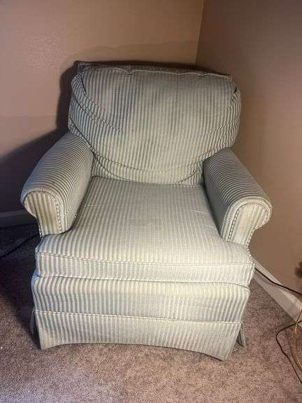 Green Striped Chair and Ottoman