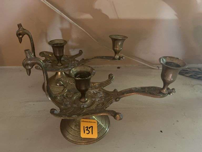 Swan Brass Candle Holders