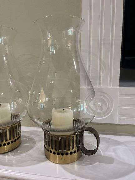 Pair of Brass Hurricane Lamps