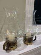 Pair of Brass Hurricane Lamps