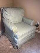 Green Striped Chair and Ottoman