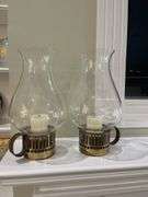 Pair of Brass Hurricane Lamps