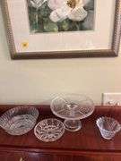 Small Serving Plate on Pedestal and Glass Bowls