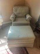 Green Striped Chair and Ottoman