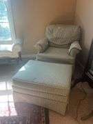 Green Striped Chair and Ottoman