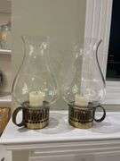 Pair of Brass Hurricane Lamps