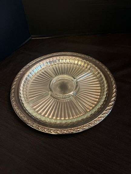 Silver Plate Tray with Divided Glass