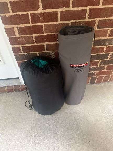 Two folding bag chairs in one bag and a sleeping bag.