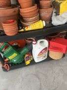 Plastic shelving unit with contents