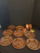 MCM Woven Wood Plate Set and Corn Trays with Holders