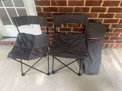 Two folding bag chairs in one bag and a sleeping bag.