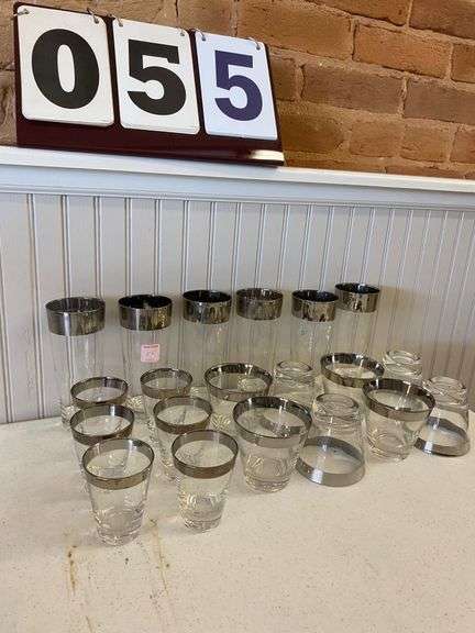 MID-CENTURY SILVER-RIMMED COCKTAIL GLASSES - DOROTHY THORPE image