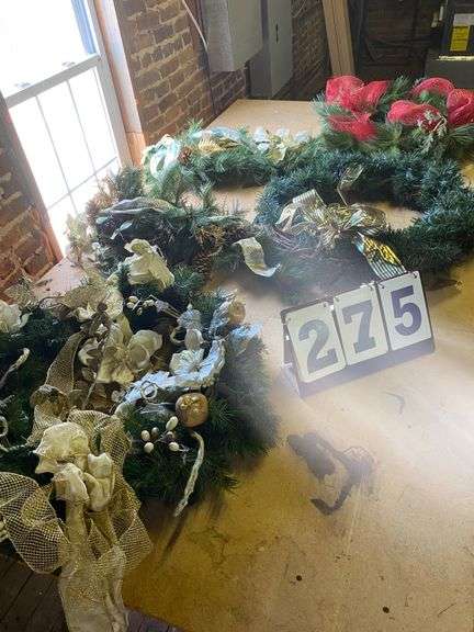 3 CHRISTMAS WREATHS AND 2 SWAGS image