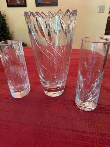 (3) Crystal Vases (Leaded Glass)