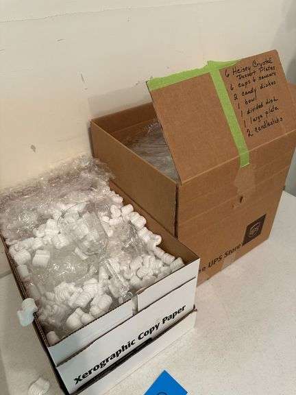 Heisey Crystal Plates, Saucers, Dishes, Glasses (2 boxes)