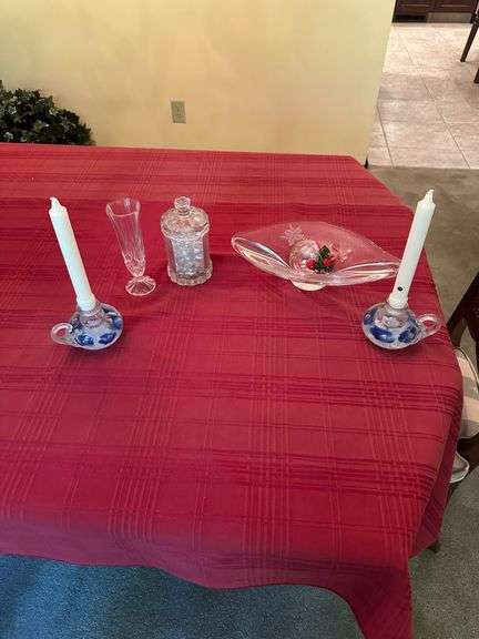 Crystal Bowl, Container, Candle Holders (blue)