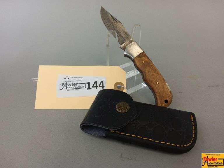 Pocket Knife with Wood Handle and Leather Sheath image