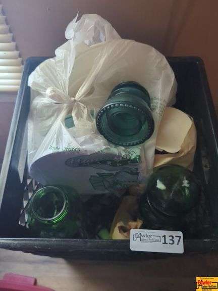 Box Lot of Green Glass Insulators and More image