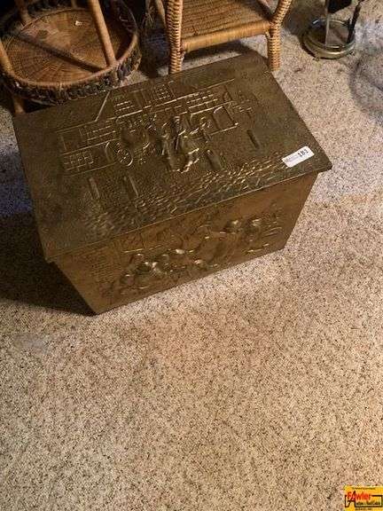 Vintage Embossed Brass Coal Box image