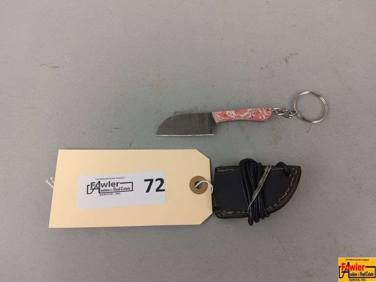 Miniature Damascus Style Steel Knife Keychain with Sheath image