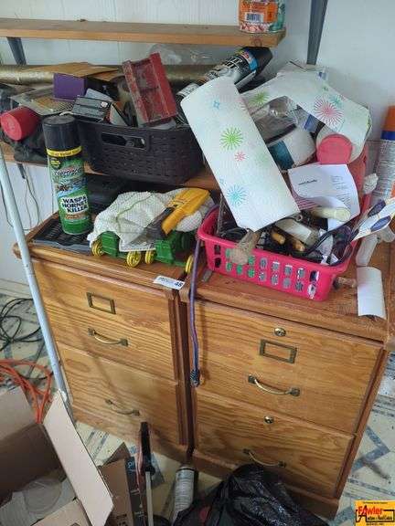 2 Wooden 2 Drawer Filing Cabinets & Contents on Top image