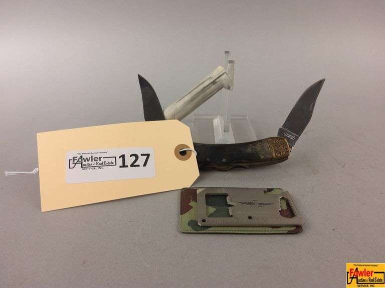 Pocket Knife with Antler Handle and Multitool Card image