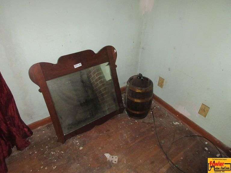 Vintage Dressor Mirror & Wood Barrel (Umbrella Stand) image