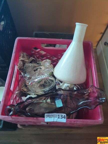 Glassware Candlestick Holder, White Milk Glass Vase. Carnival Glass Serving Dish & More image