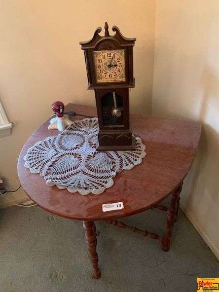 Vintage Drop Leaf Table & Vintage Spartus Mini Electric Grandfather Clock image