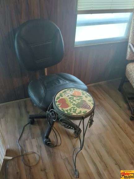 Metal Plant Stand with Ceramic Tile Top and Office Chair image