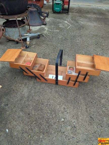 Vintage Wood Accordion-Style Sewing Box image