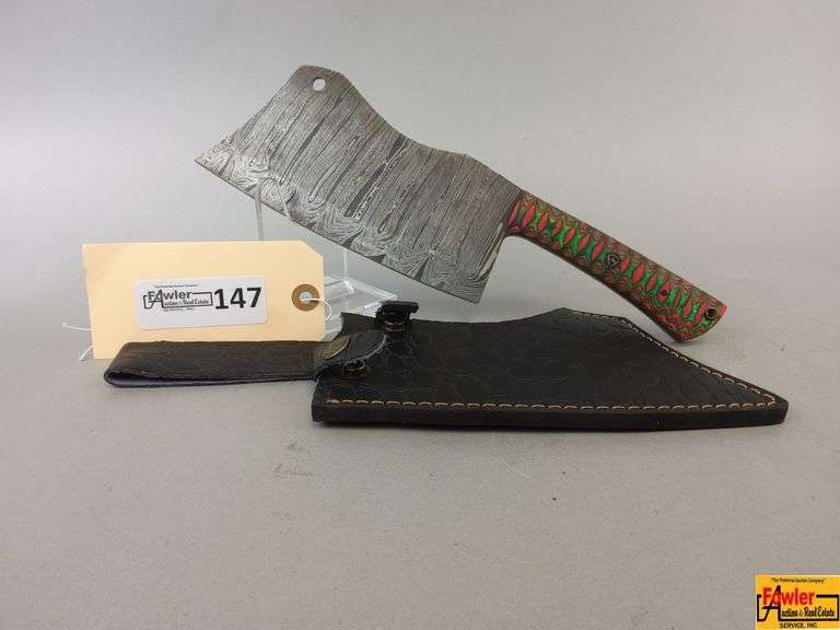 Damascus Style Steel Cleaver with Sheath image