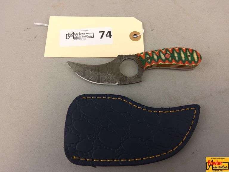 Handmade Damascus Style Steel Finger Hole Knife with Sheath image