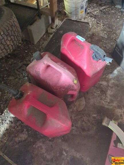 3 Red Plastic Gasoline Fuel Cans image