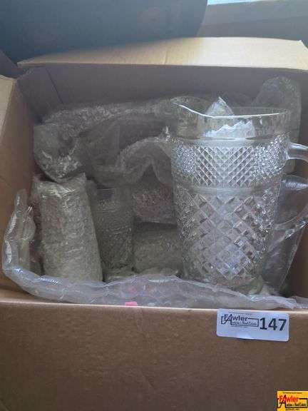 Pressed Glass Pitcher & Tumblers image