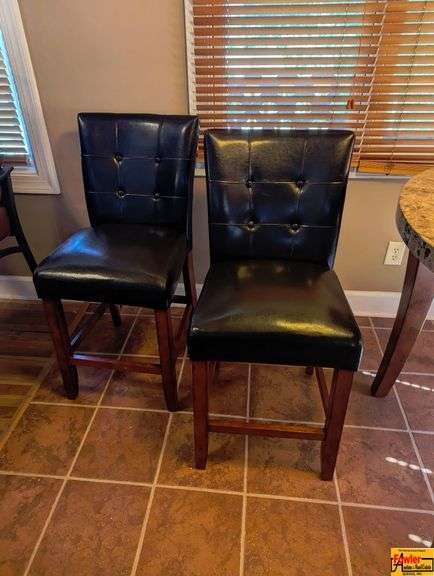 Pub Table with Two Leather Bar Stools