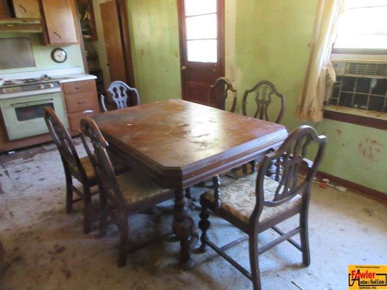 Vintage Dining Table With (6) Padded Chairs image