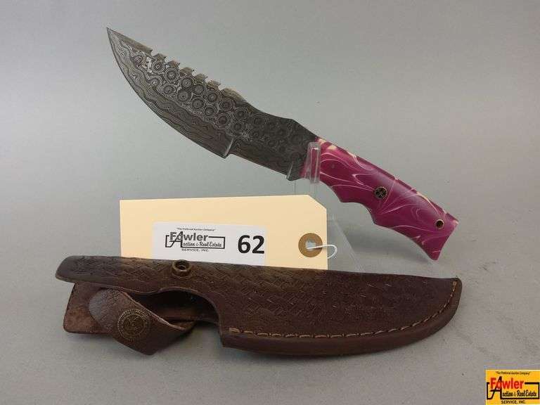 Damascus Style Steel Knife with Leather Sheath image