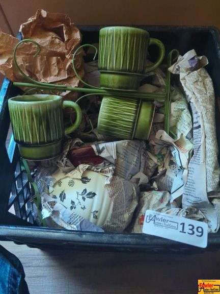 Collection of Green Mugs, Pitchers and Vintage Portable Record Player image