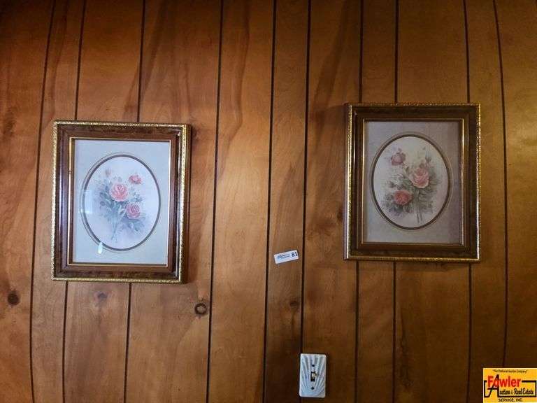 Two Framed Rose Art Prints with Oval Mat image