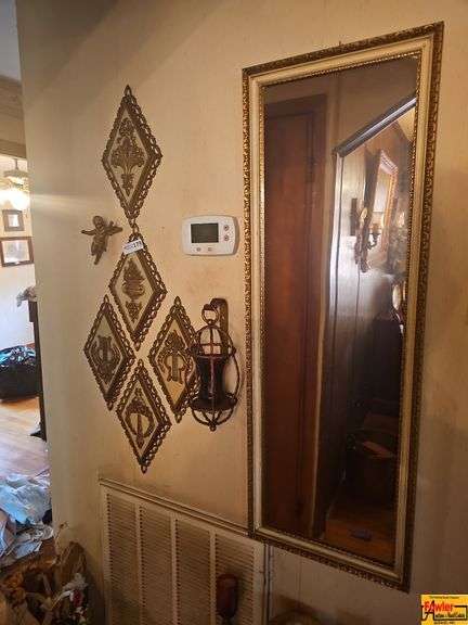 Framed Mirror, Decorative Diamond Plaques, Cherub, and Candle Holder image