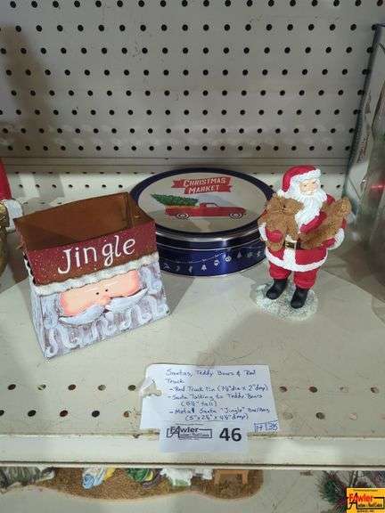 Santas, Teddy Bears & Red Truck Tin (H135) image