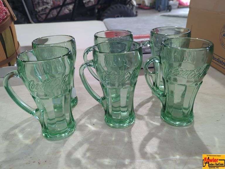 (6) Coca-Cola Clear Green Glass Glasses image