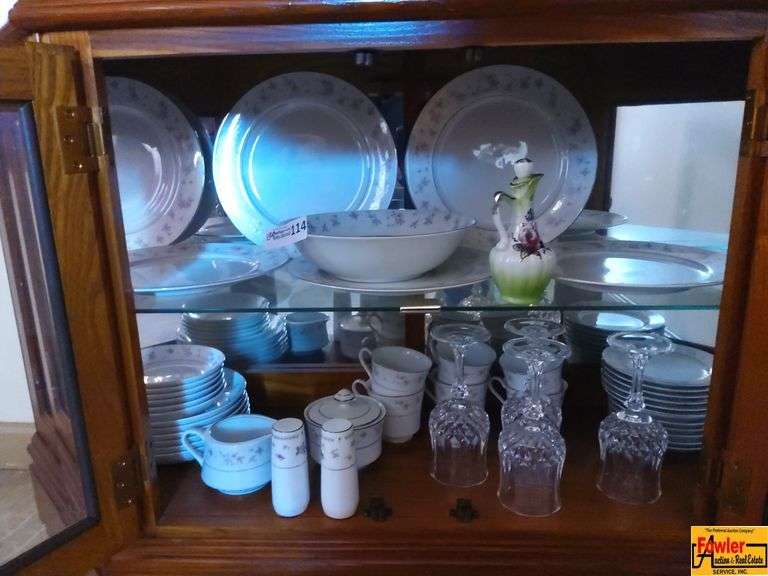 Contents in Cabinet of Curio Cabinet Featuring Dinnerware & Glassware image