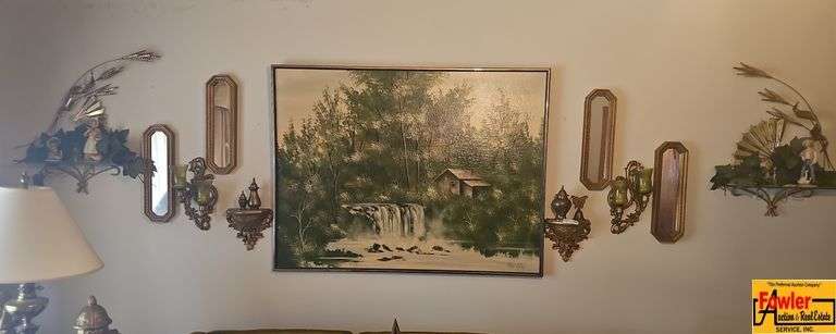 Wall Decor Grouping: Painting, Mirrors, Figurines, Sconces image