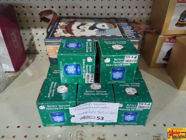 Happy Holidays Basket & (8) Flickering LED Candles (H142) image